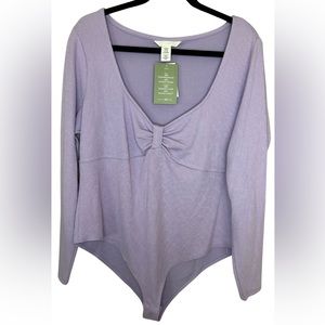 H&M Purple Ribbed Long Sleeve Body Suit Size XXL